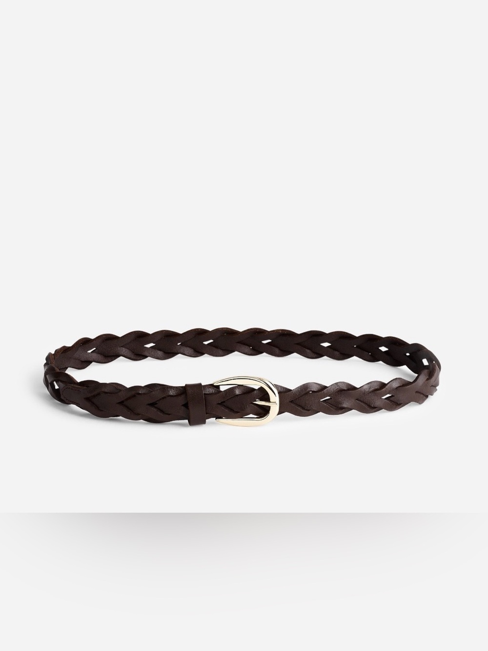 Madewell Braided Dark Carob Leather Belt with Gold Buckle NWT